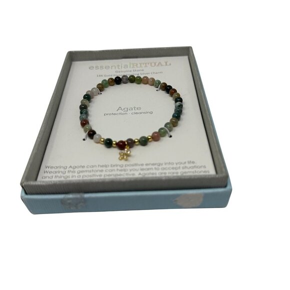 Essential Ritual Agate Bracelet Genuine Stone 18K Gold Plated Sterling Charm - Picture 7 of 8